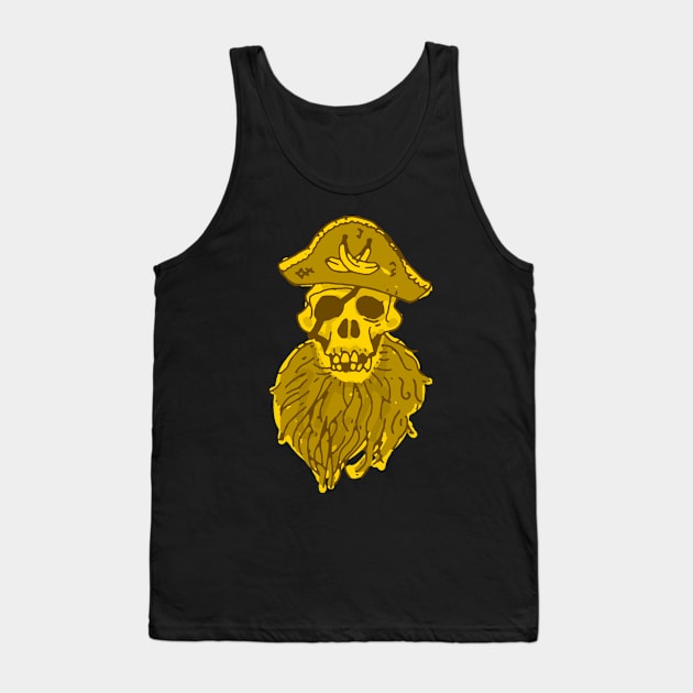 Golden and Bearded Pirate Monkey Skull Tank Top by MacSquiddles